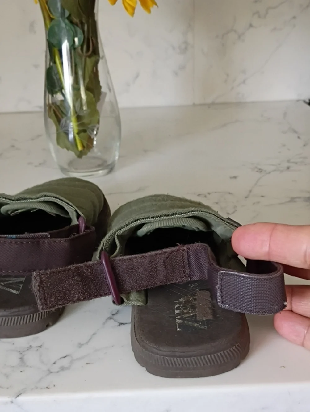 Zara Padded Slip-On Kids Sandals in Olive and Brown